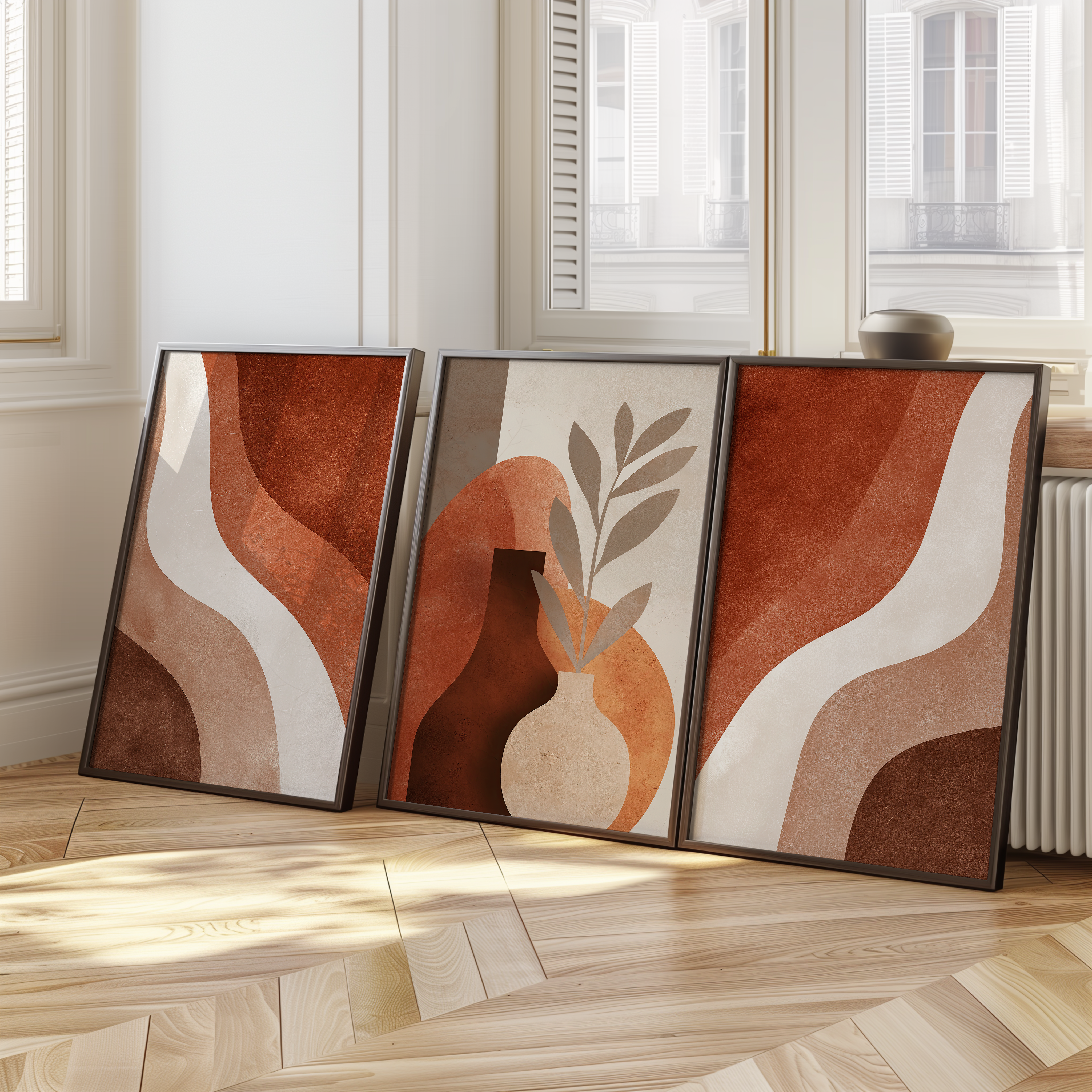 Set of 3 Abstract Terracotta Prints | Warm Earthy Minimalist Wall Art