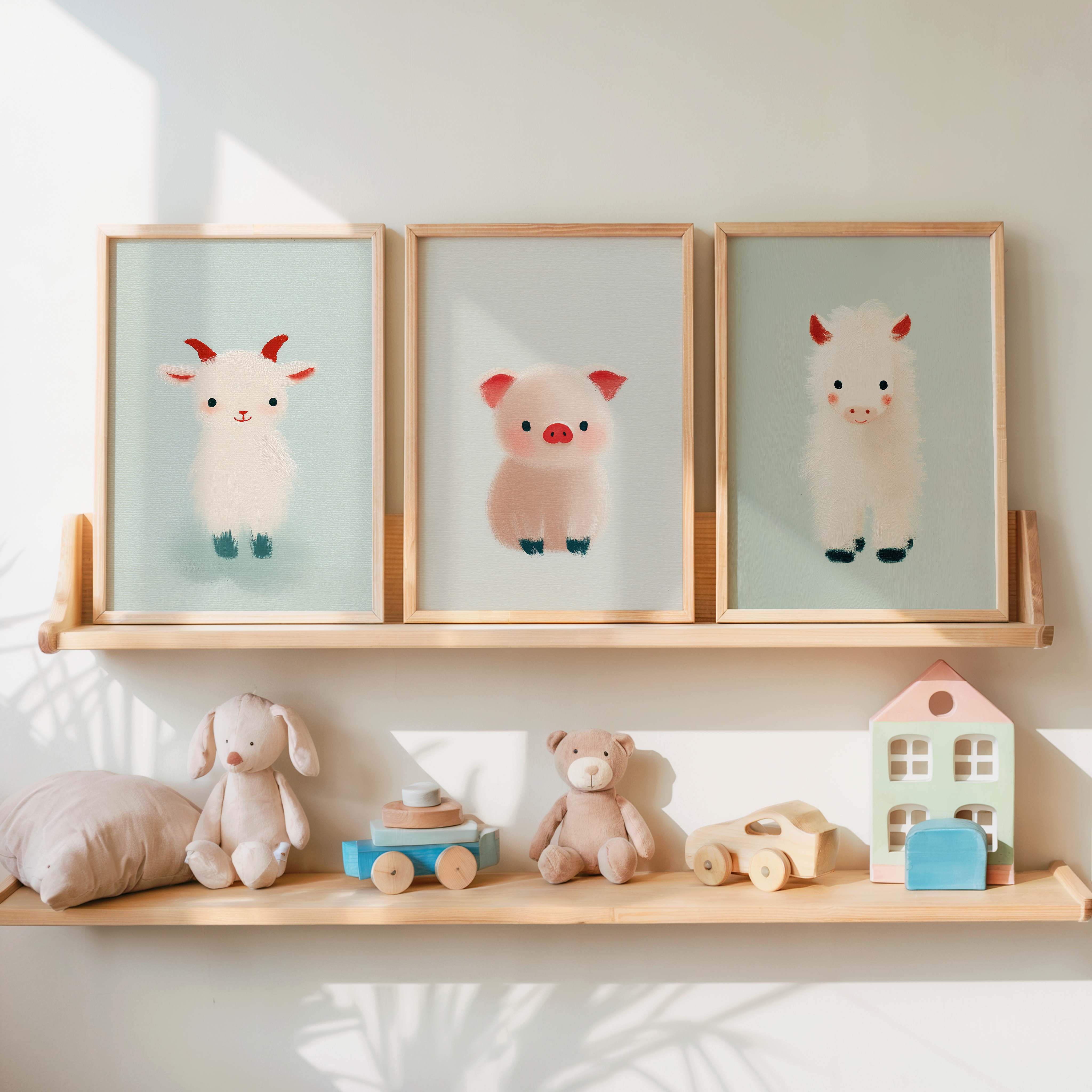 Set of 3 Farm Animal Nursery Prints | Cute Baby Animals Kids Wall Art
