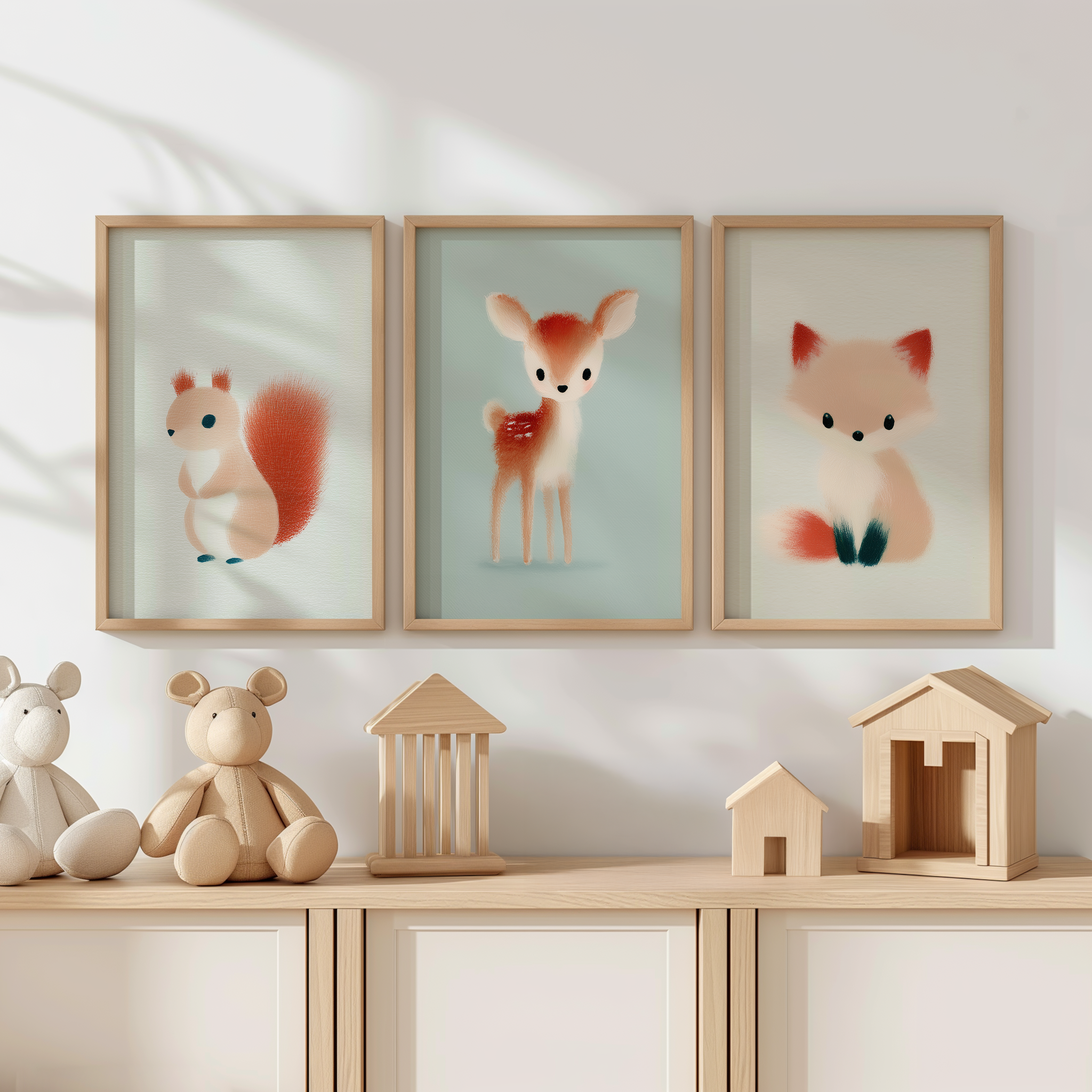 Set of 3 Woodland Animal Nursery Prints | Cute Forest Animals Kids Wall Art