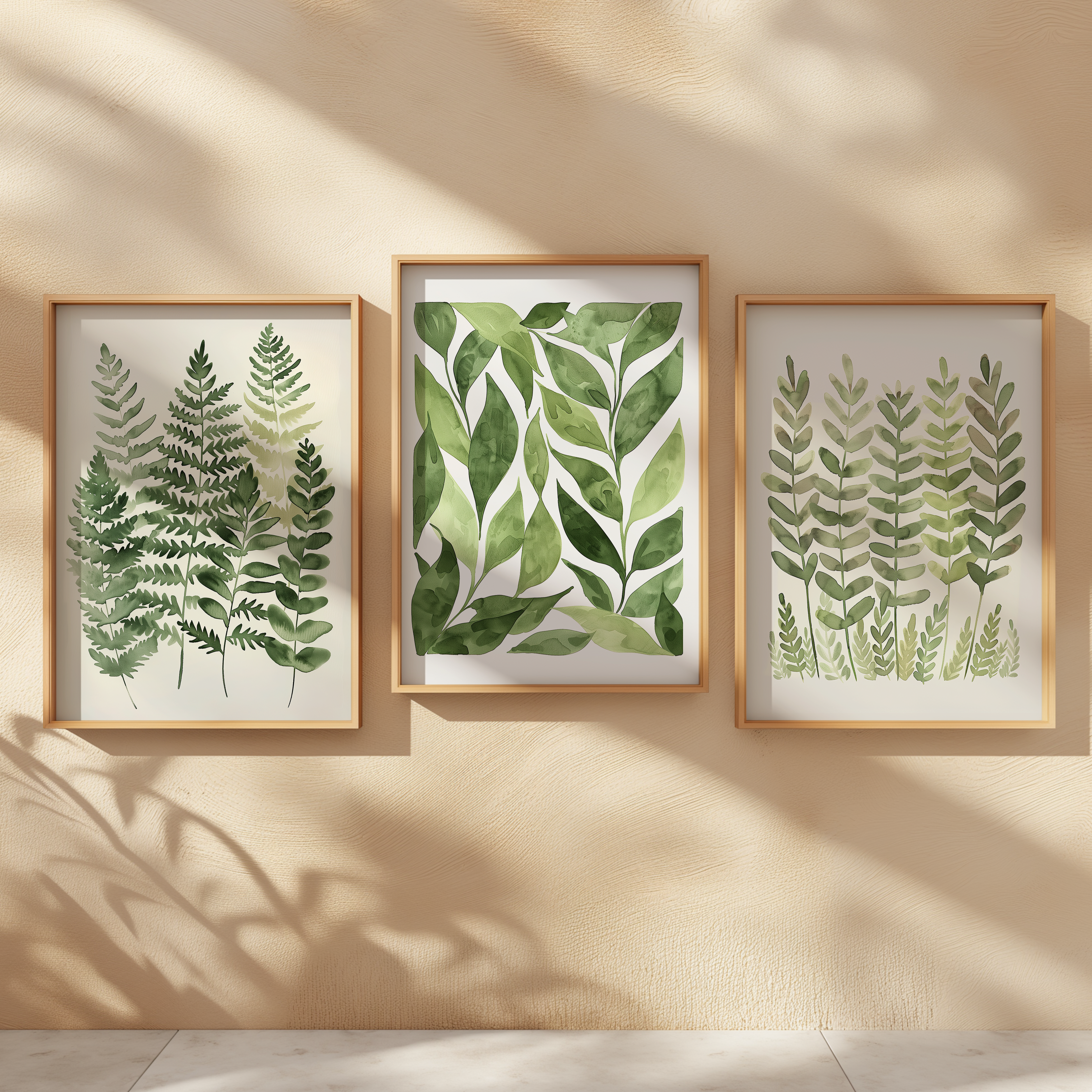 Set of 3 Fern Botanical Prints | Soft Green Neutral Nature Wall Art