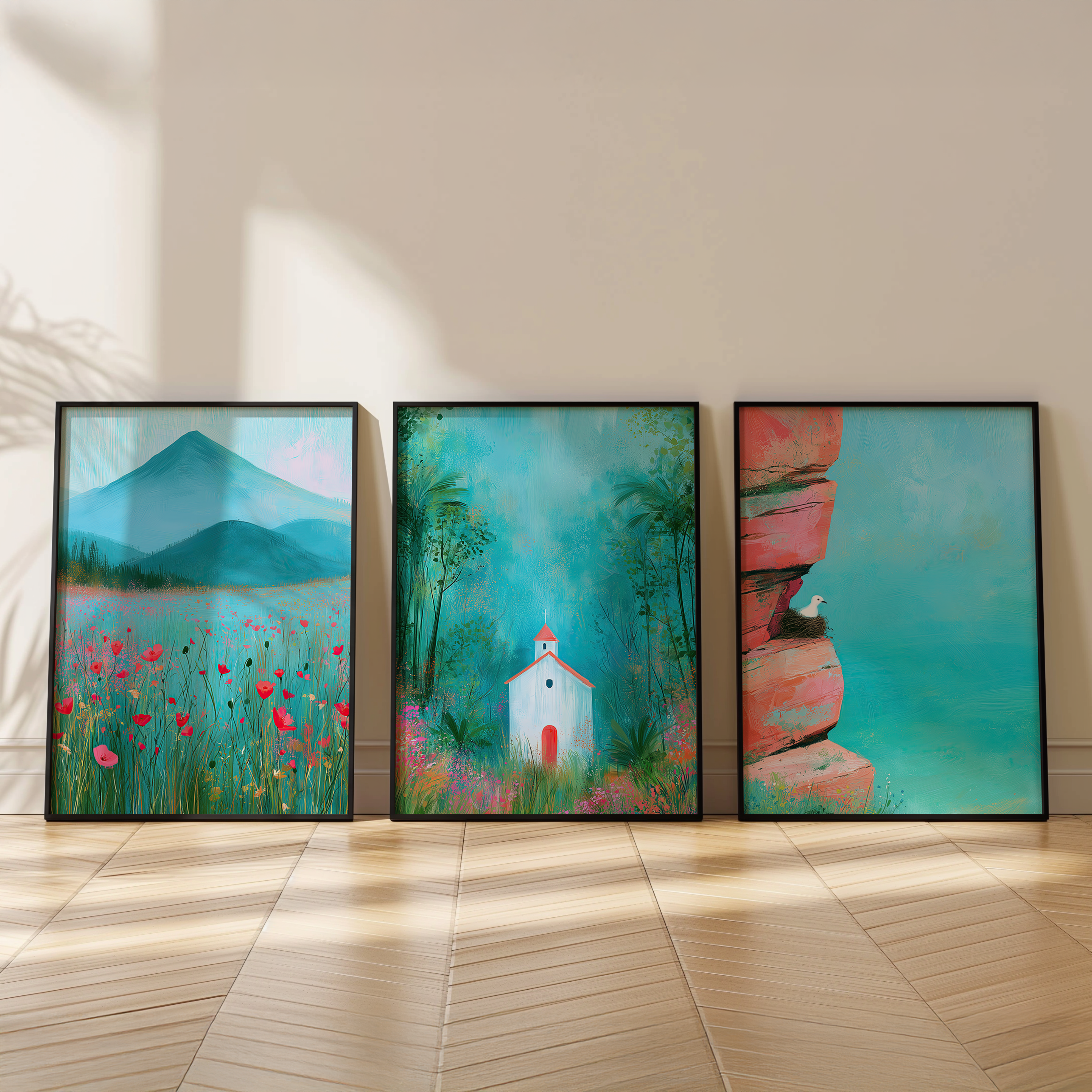 Set of 3 Wildflower Landscape Prints | Countryside Meadow Wall Art